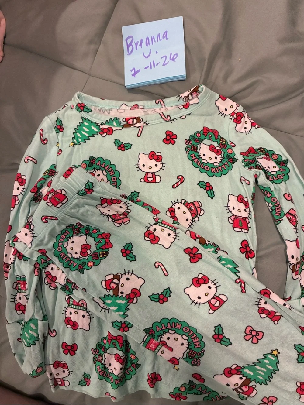 Hello Kitty Mint Green Holiday Pajama Set with Red Accents